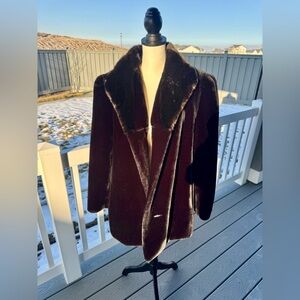 Vintage Borgazia “The One & Only” Brown & Black Faux Fur Coat Deep Pile 90s Glam